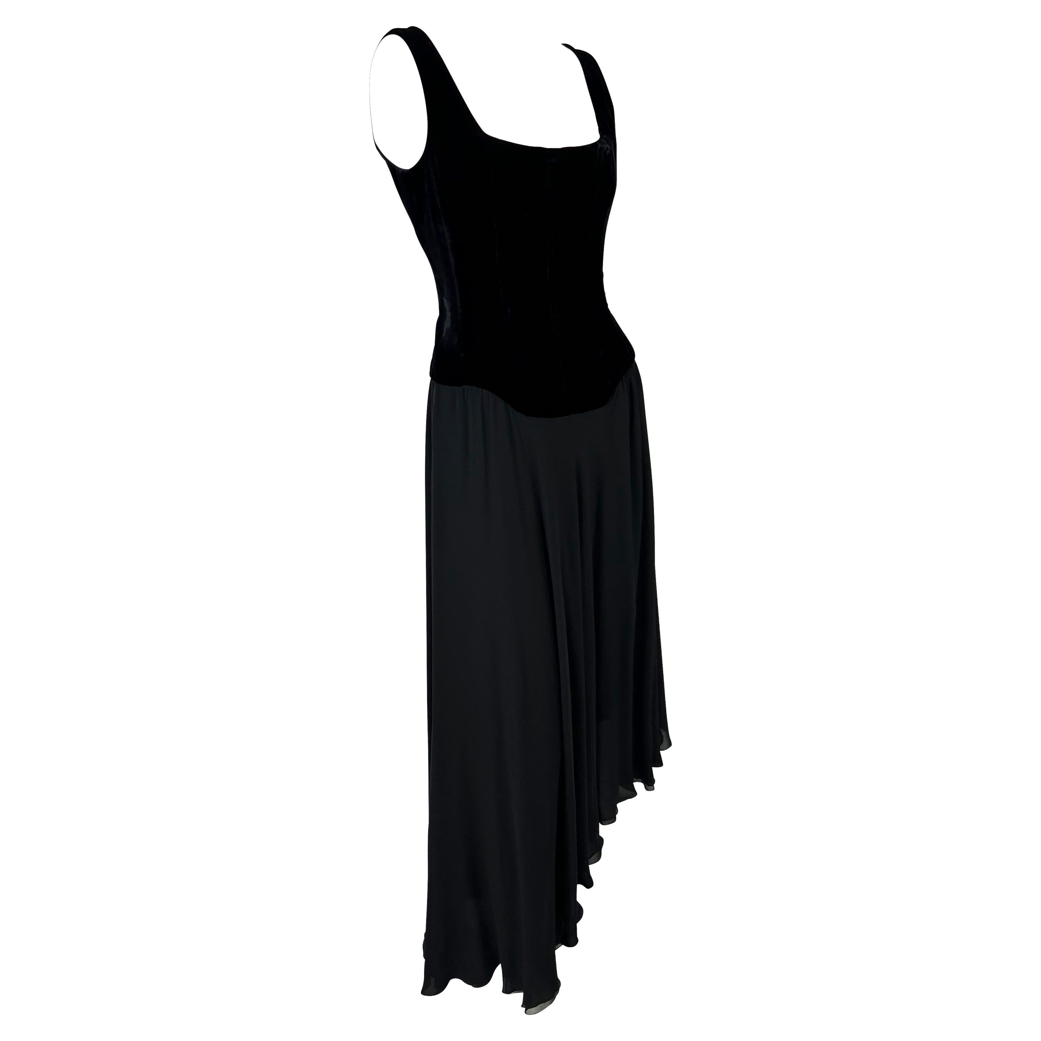 F/W 1993 Chanel by Karl Lagerfeld Runway Velvet Boned Corset Flare Silk Dress 1