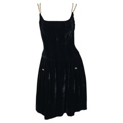 F/W 1993 Chanel by Karl Lagerfeld Velvet Boned Corset Gold Chain CC Button Dress