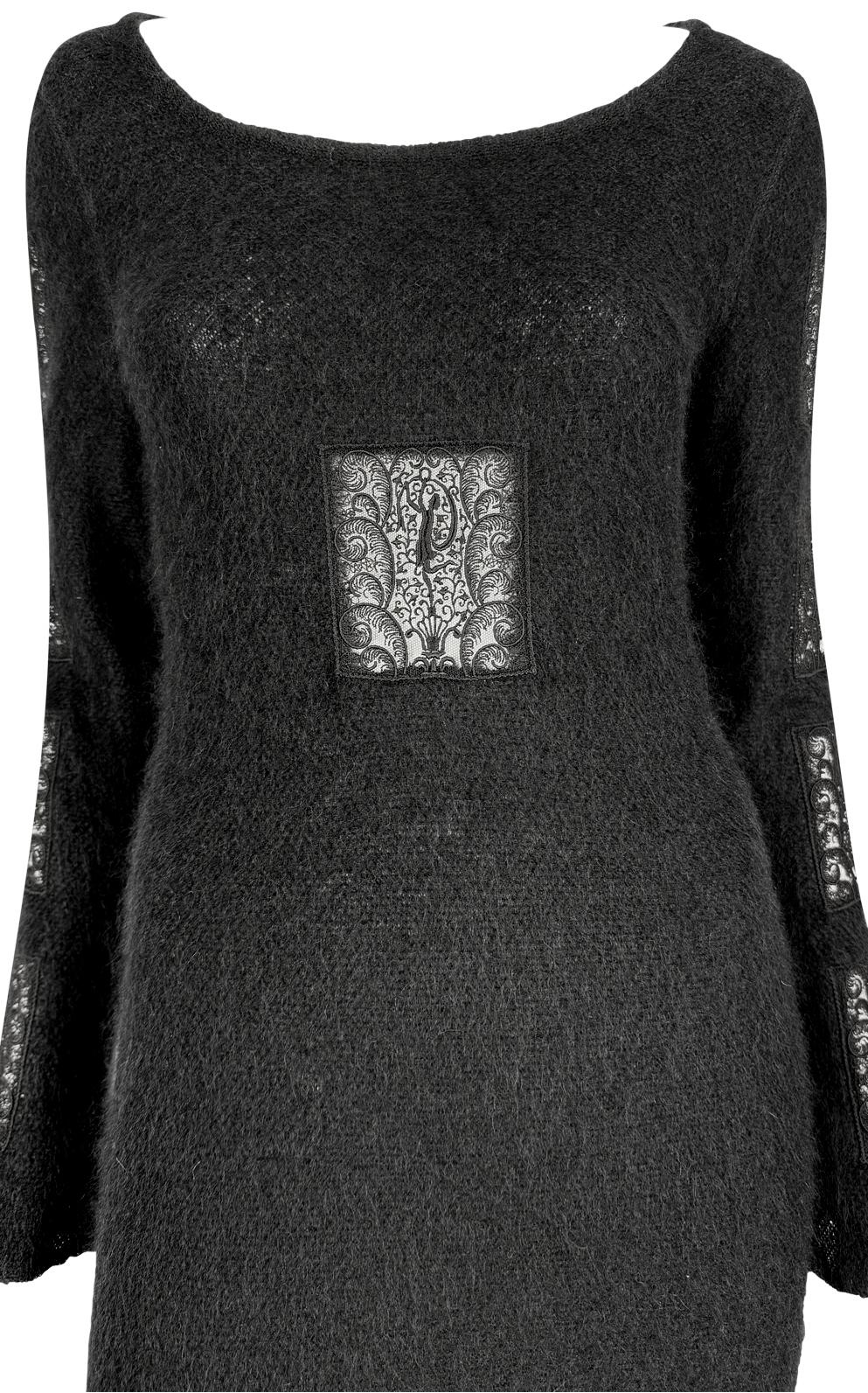 F/W 1993 Chloé by Karl Lagerfeld Kate Moss Runway Black Knit Mohair Lace Dress In Excellent Condition For Sale In West Hollywood, CA