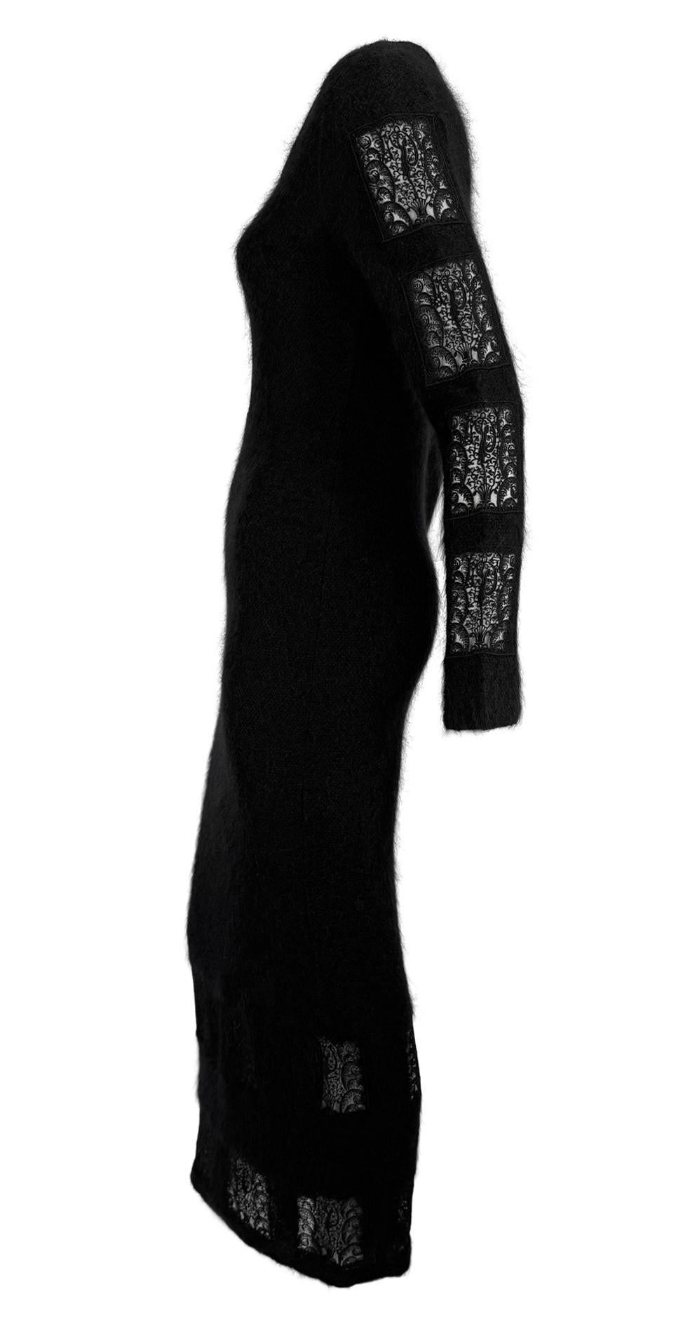 F/W 1993 Chloé by Karl Lagerfeld Kate Moss Runway Black Knit Mohair Lace Dress For Sale 2