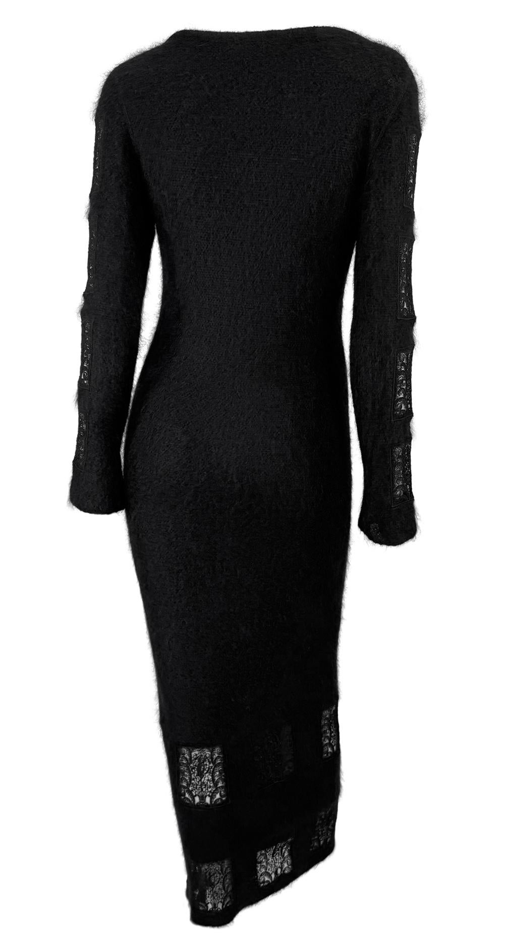 F/W 1993 Chloé by Karl Lagerfeld Kate Moss Runway Black Knit Mohair Lace Dress For Sale 3