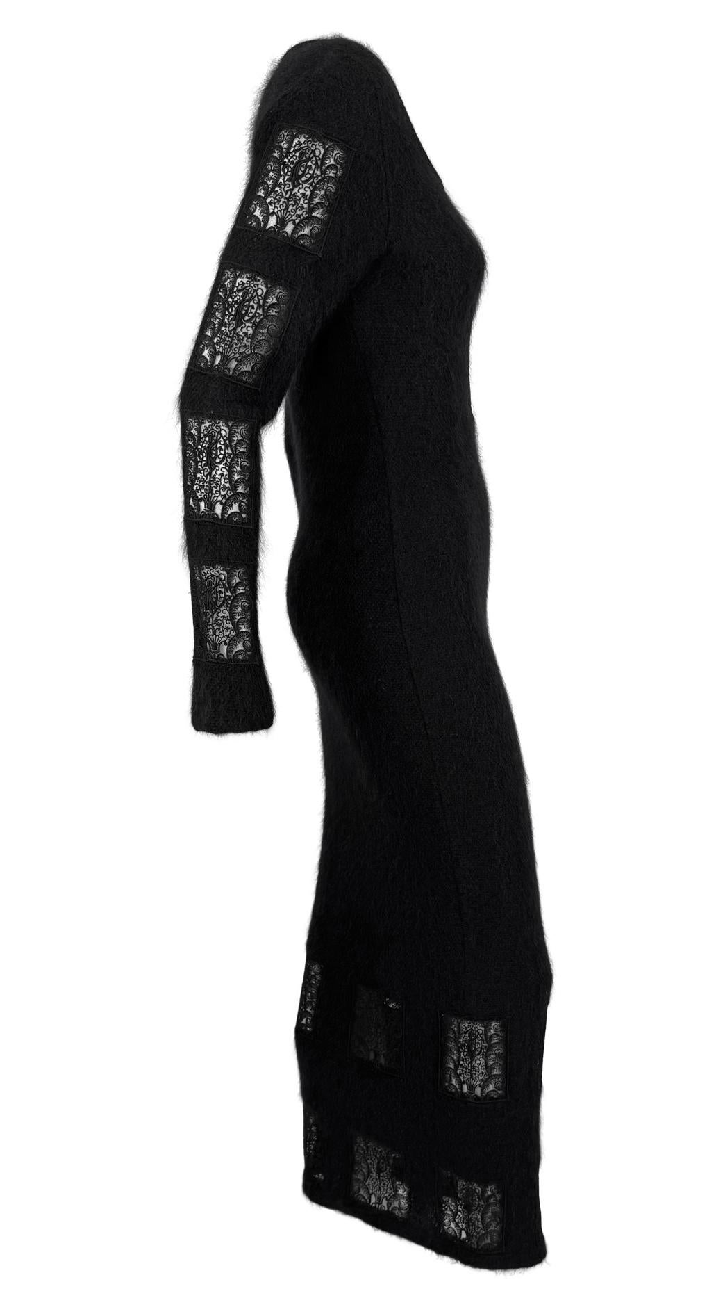 F/W 1993 Chloé by Karl Lagerfeld Kate Moss Runway Black Knit Mohair Lace Dress For Sale 4