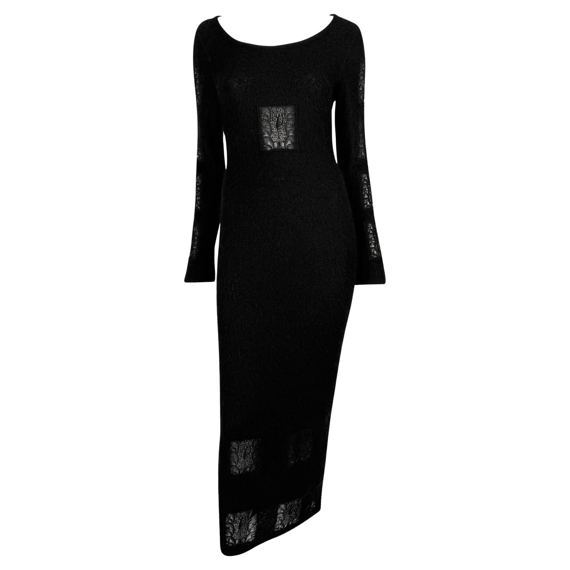 F/W 1993 Chloé by Karl Lagerfeld Kate Moss Runway Black Knit Mohair Lace Dress For Sale