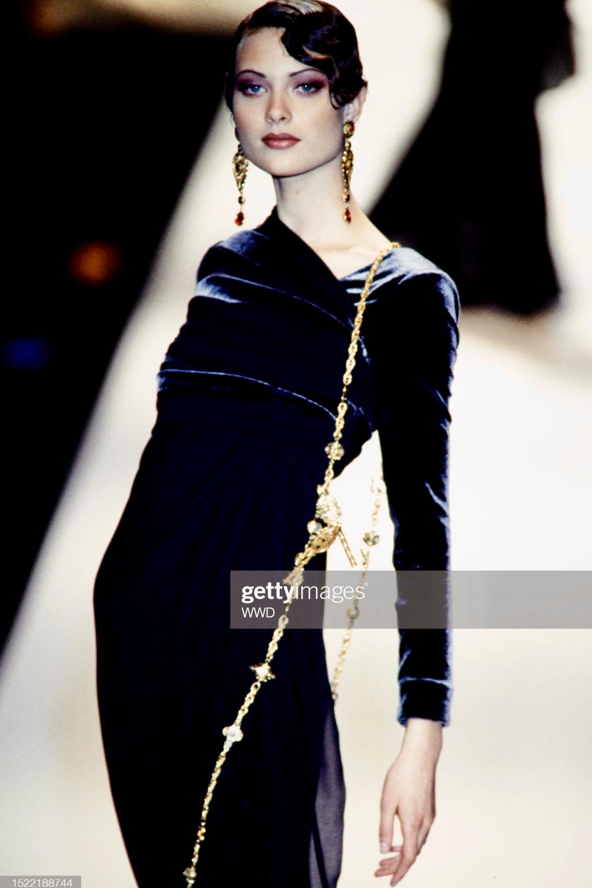 Women's F/W 1993 Christian Dior by Gianfranco Ferré Grey Velvet Chiffon Wrap Gown