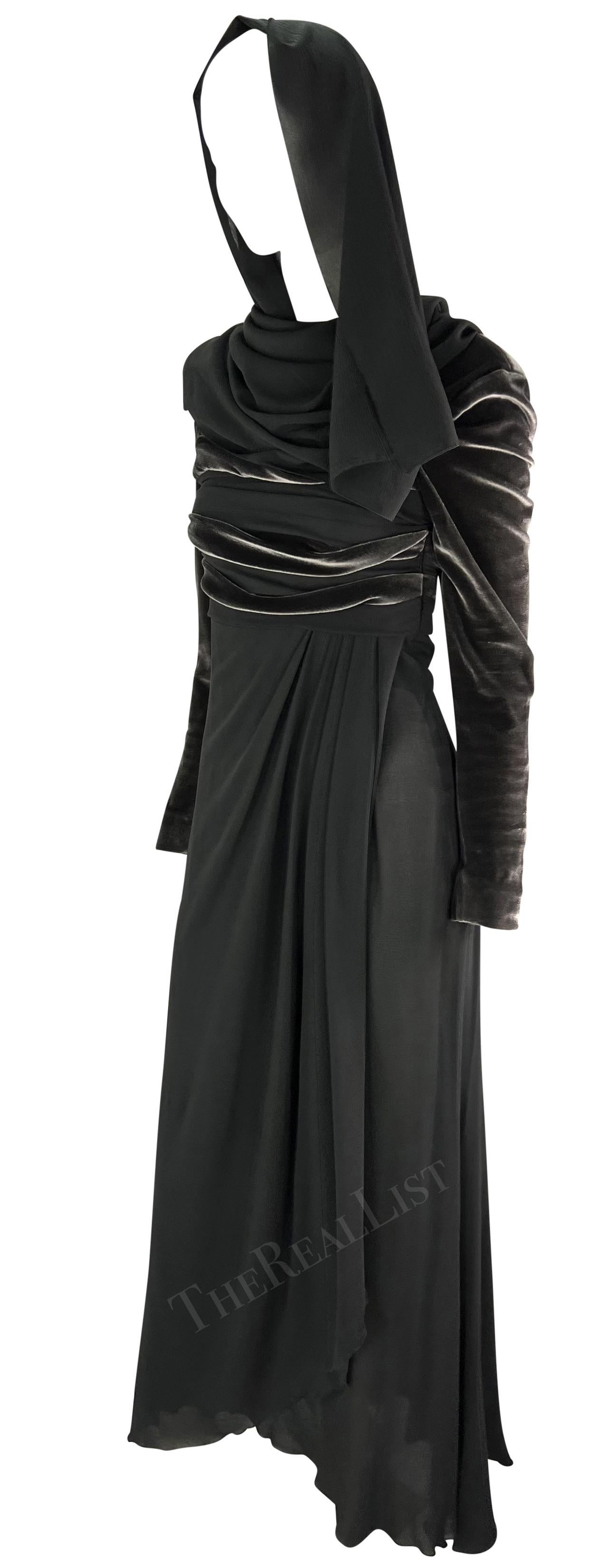 F/W 1993 Christian Dior by Gianfranco Ferré Grey Velvet Chiffon Wrap Gown 5