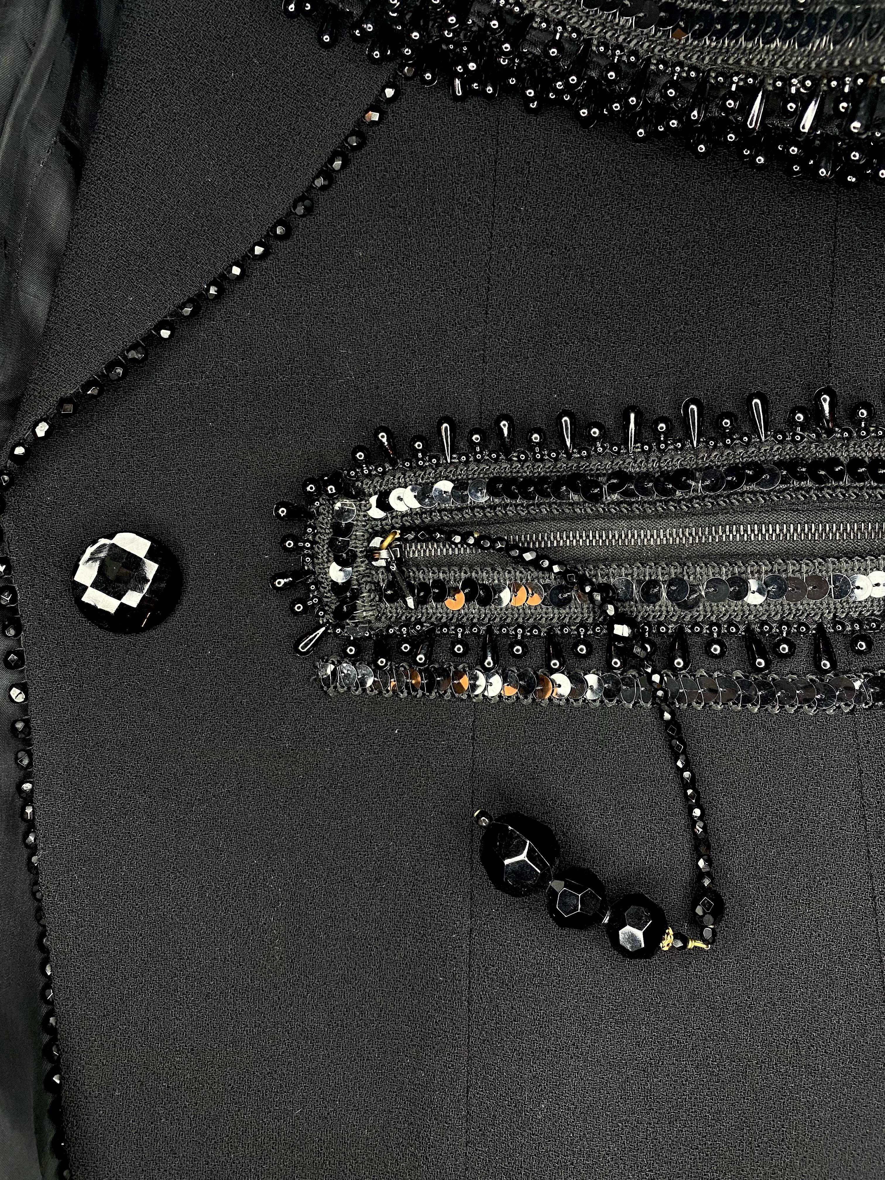 F/W 1993 Christian Dior by Gianfranco Ferré Runway Black Bead Sequin Skirt Suit (tailleur jupe à paillettes) en vente 6