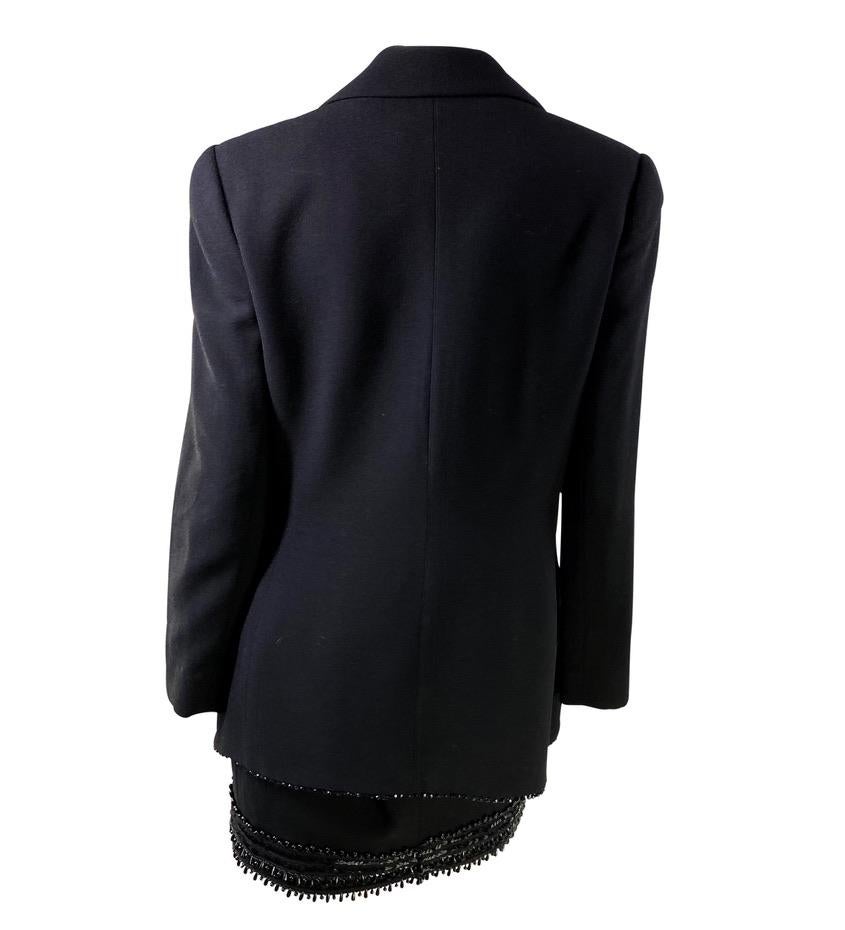 F/W 1993 Christian Dior by Gianfranco Ferré Runway Black Bead Sequin Skirt Suit (tailleur jupe à paillettes) Pour femmes en vente