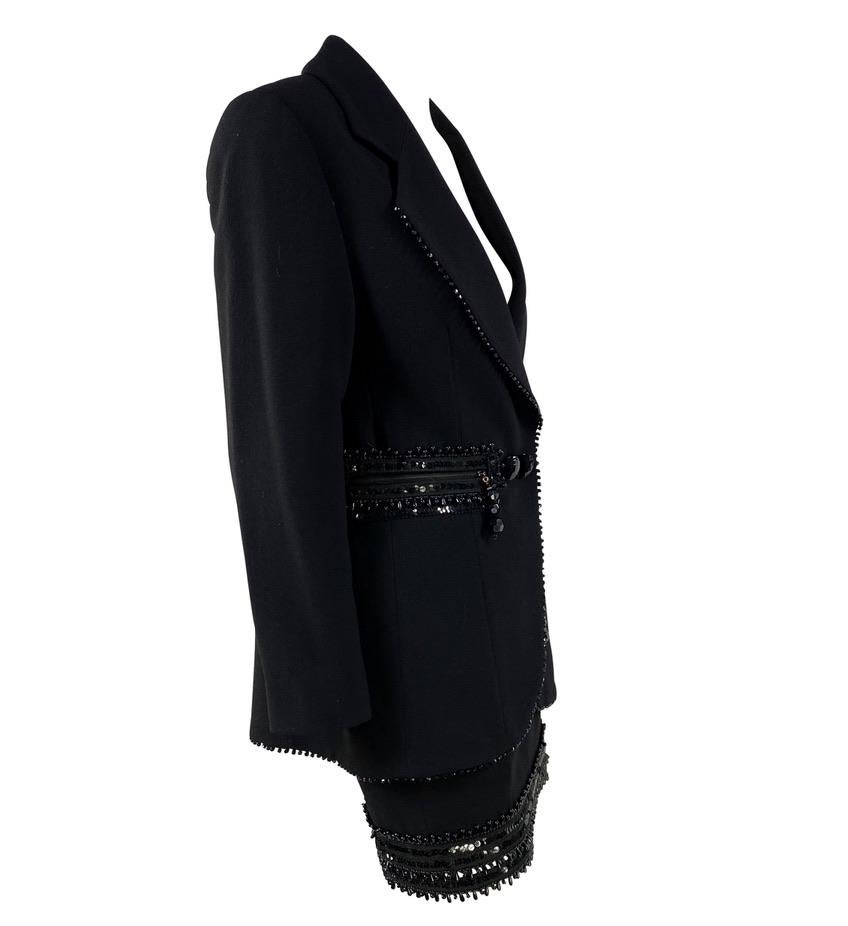Women's F/W 1993 Christian Dior by Gianfranco Ferré Runway Black Bead Sequin Skirt Suit For Sale