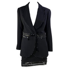 F/W 1993 Christian Dior by Gianfranco Ferré Runway Black Bead Sequin Skirt Suit
