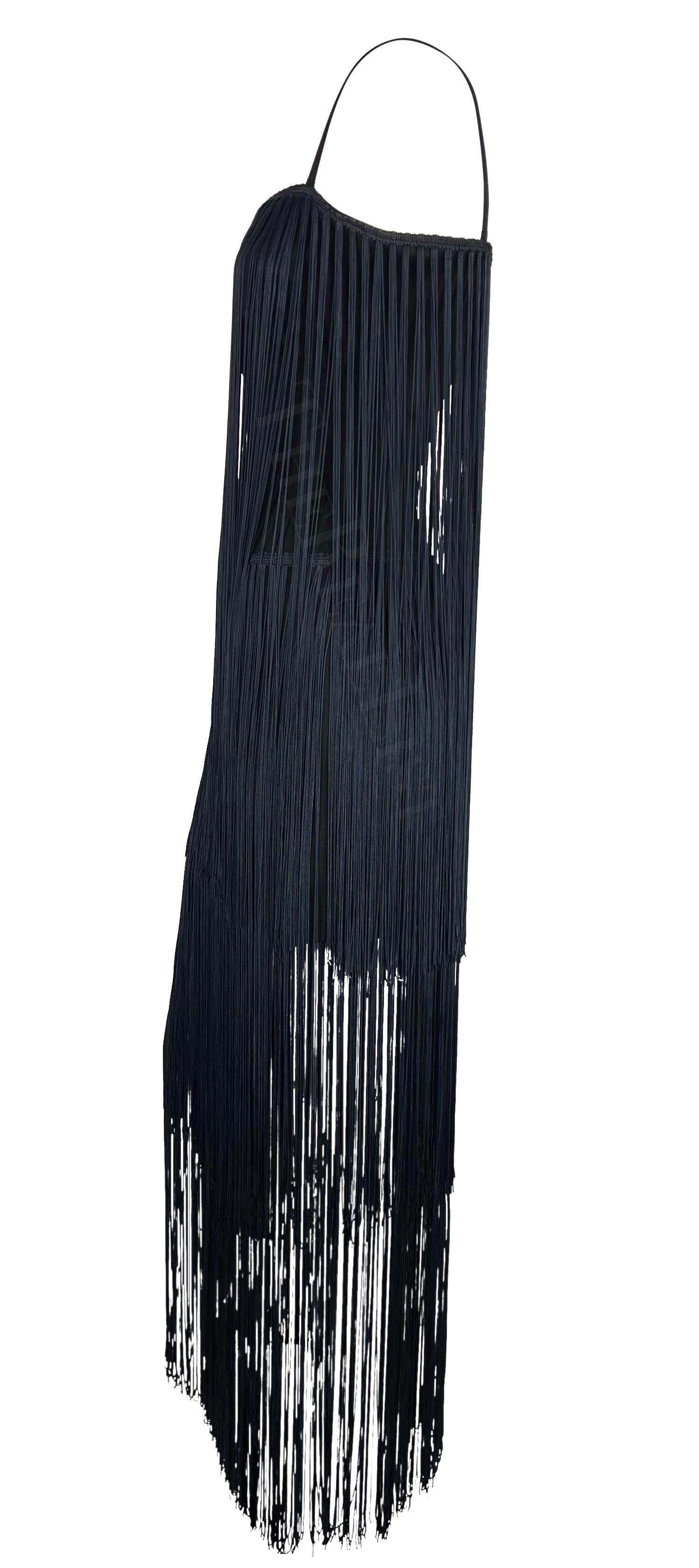 F/W 1993 Dolce & Gabbana Runway Black Navy Fringe Flapper Style Dress For Sale 2