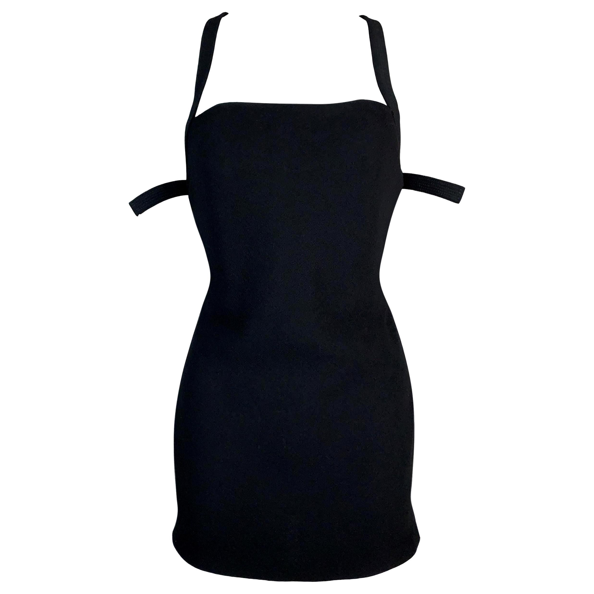 F/W 1993 Gianni Versace Black Bustier Micro Mini Dress w Slit