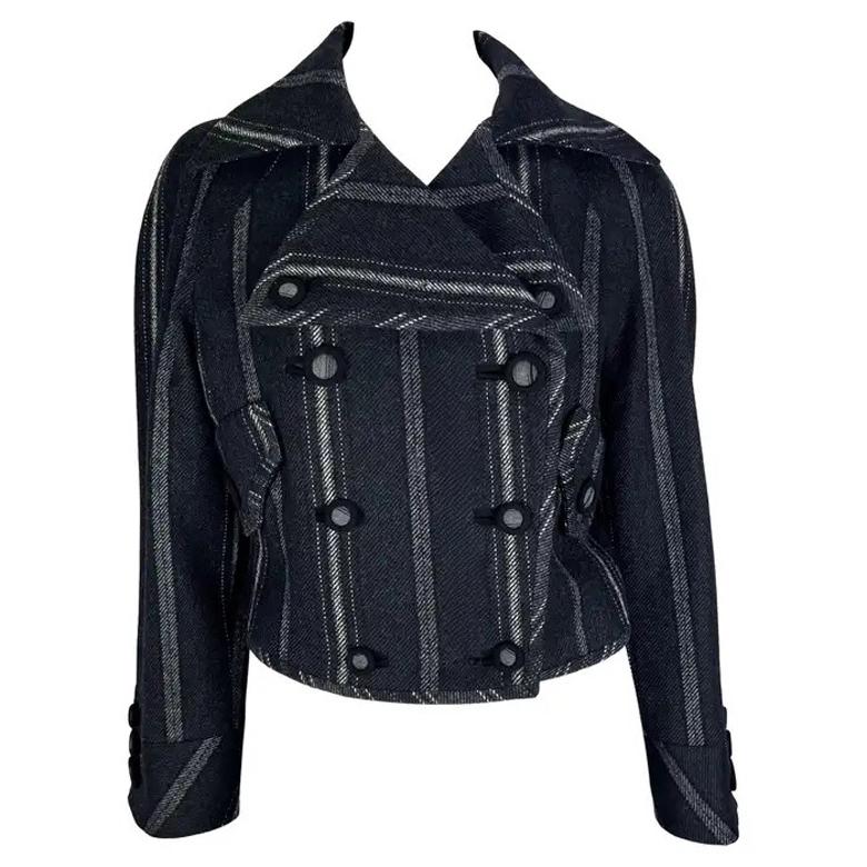 F/W 1993 Gianni Versace Chaqueta de Corredor a Rayas Gris Negra