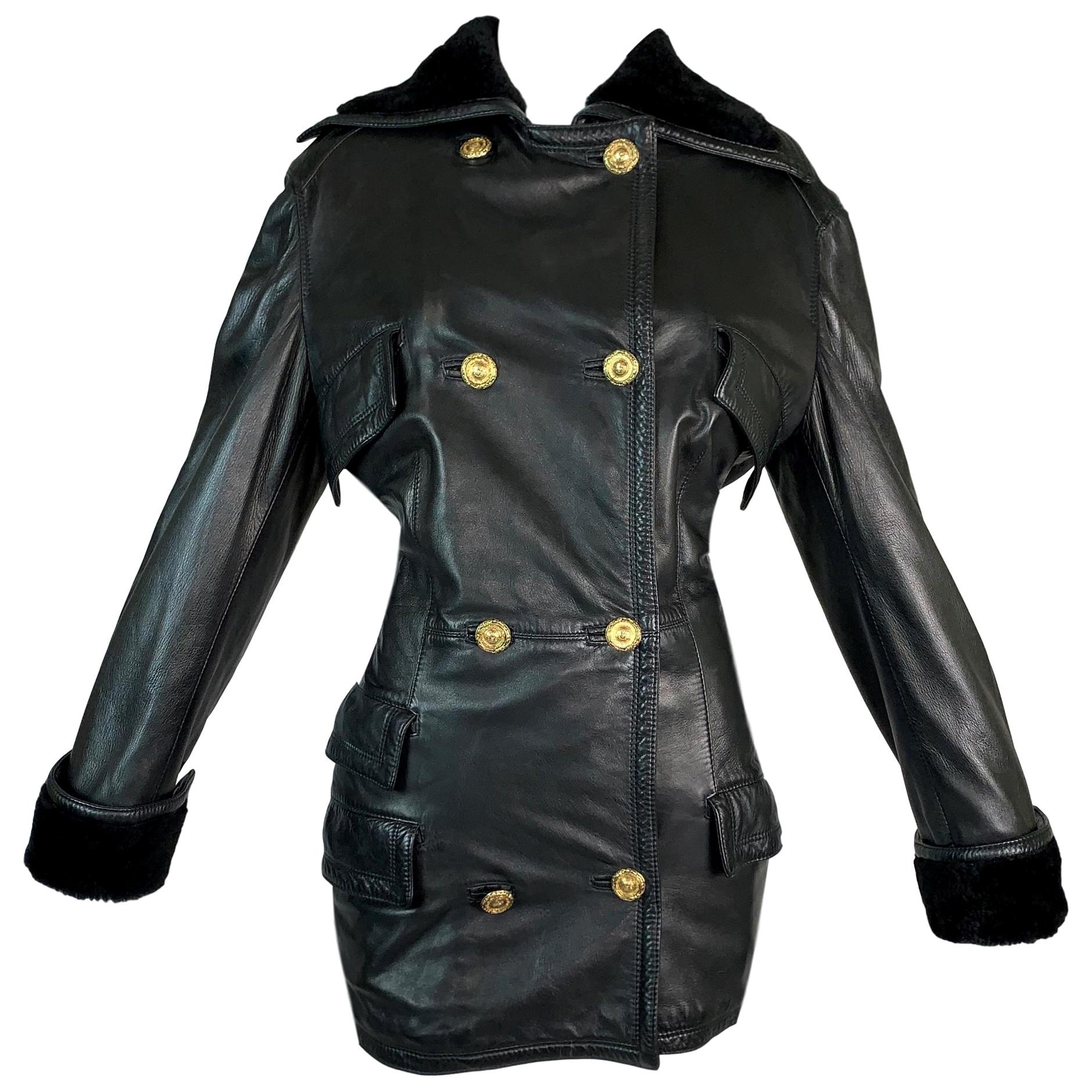 F/W 1993 Gianni Versace Black Leather Bondage Corset Sleeves Jacket Coat