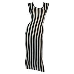 F/W 1993 Gianni Versace Black & White Vertical Stripes Sheer Silk Long Dress