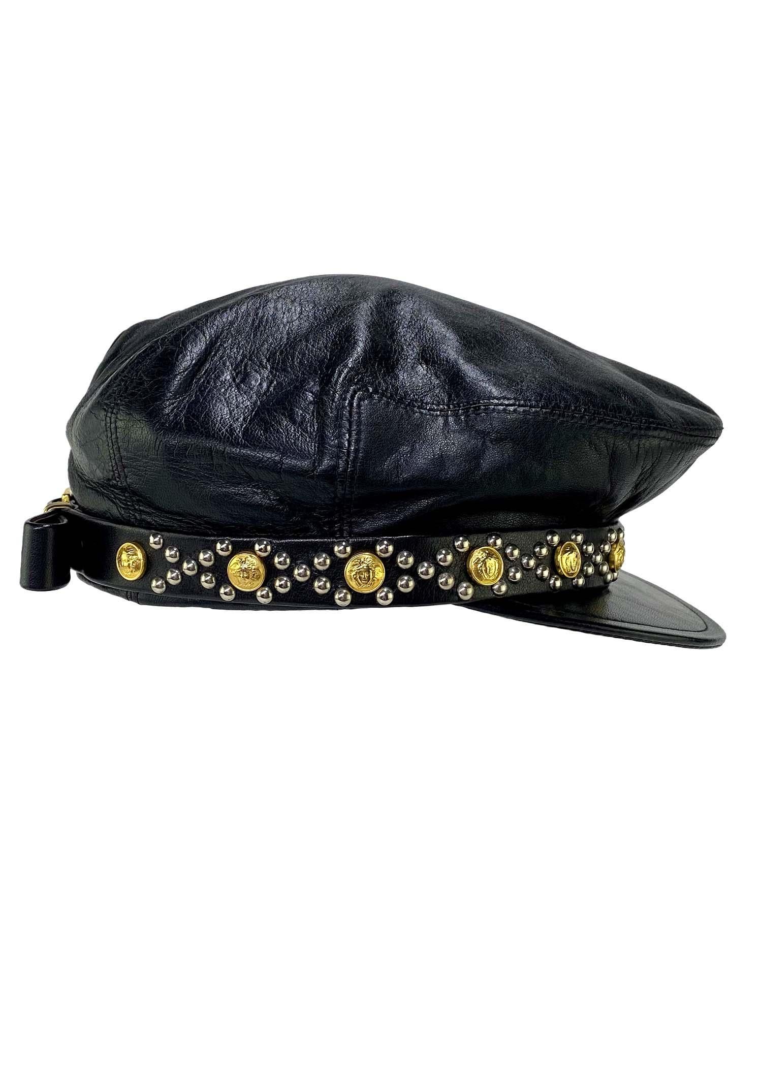 versace leather cap