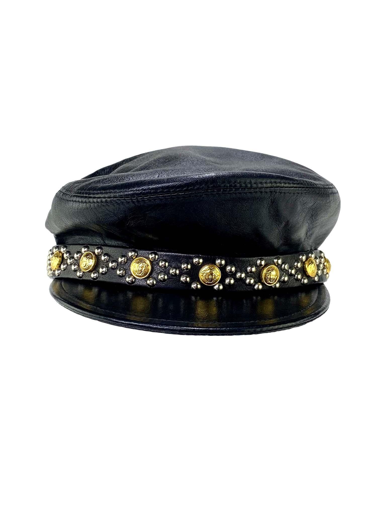versace leather hat