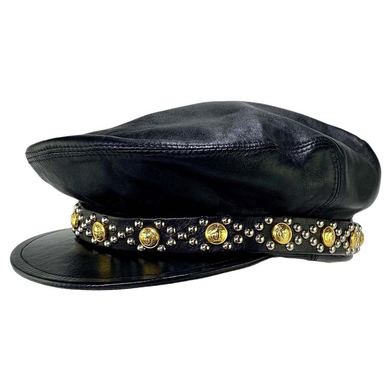F/W 1993 Gianni Versace Bondage Leather Medusa Studded Belted Hat at  1stDibs | versace beret hat, versace leather cap, versace leather hat