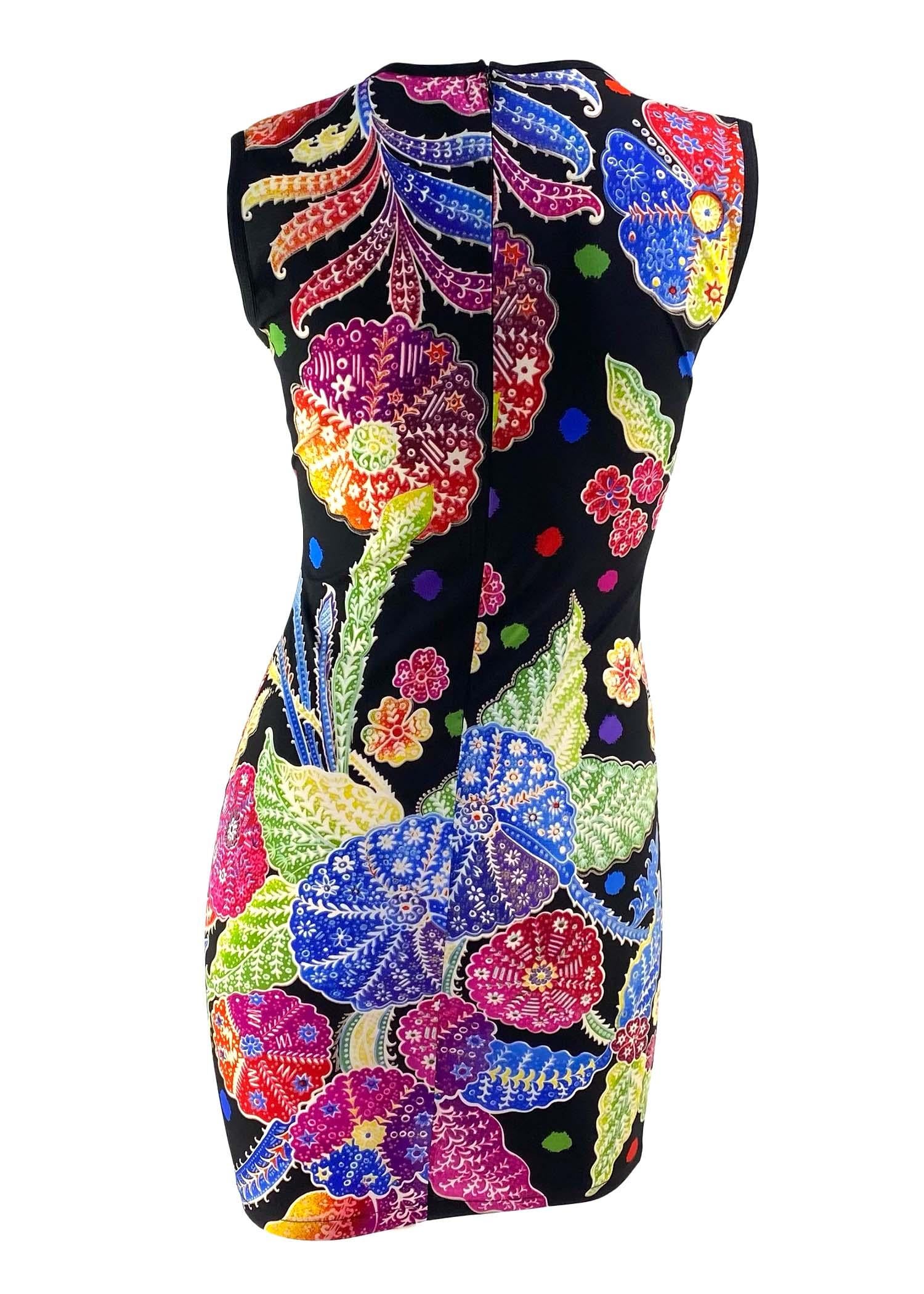 F/W 1993 Gianni Versace Couture Black Multicolor Floral Stretch Sleeveless Dress 5