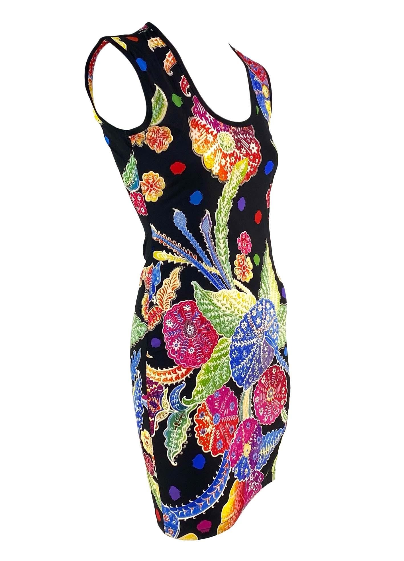 F/W 1993 Gianni Versace Couture Black Multicolor Floral Stretch Sleeveless Dress 1