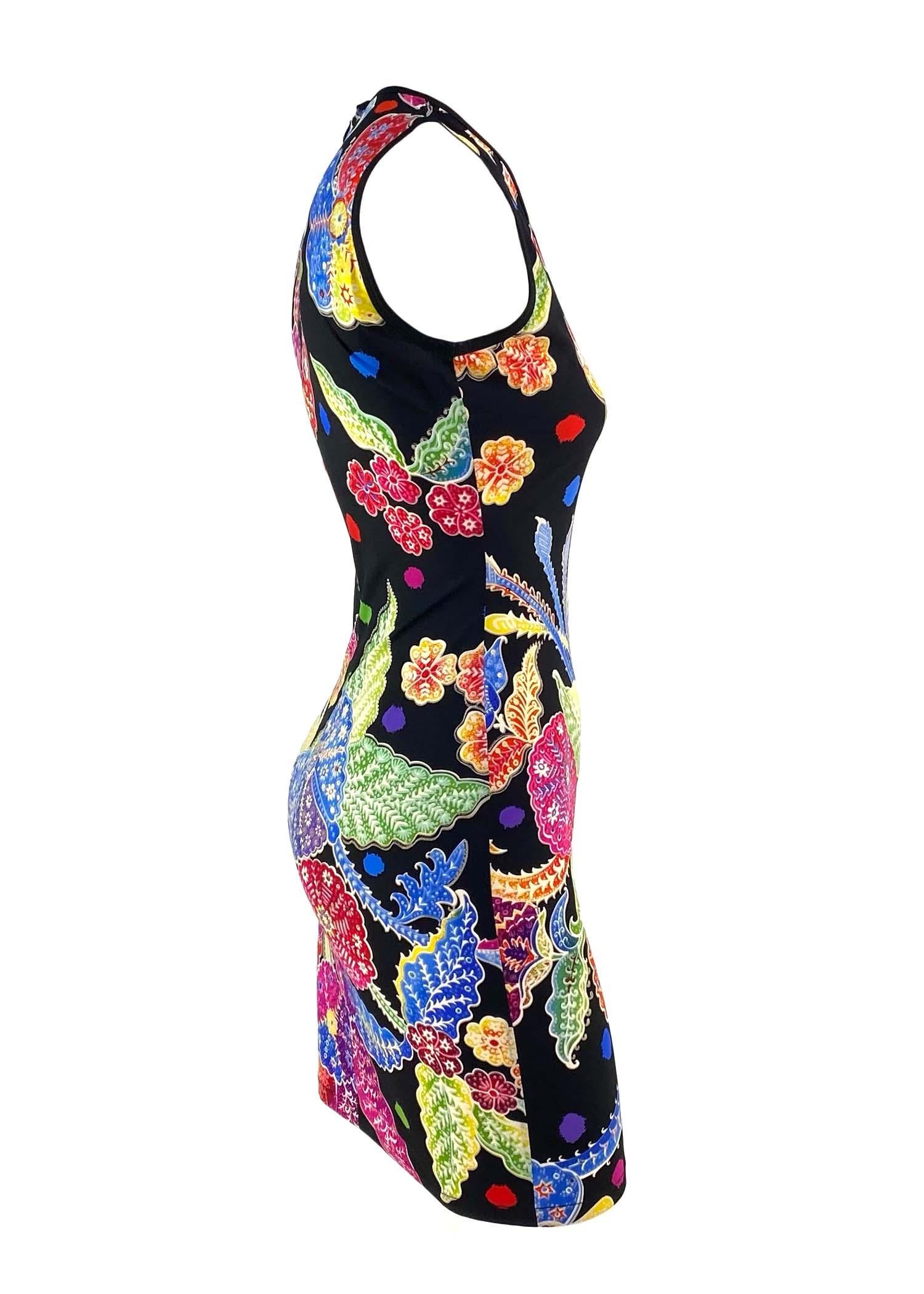 F/W 1993 Gianni Versace Couture Black Multicolor Floral Stretch Sleeveless Dress 3