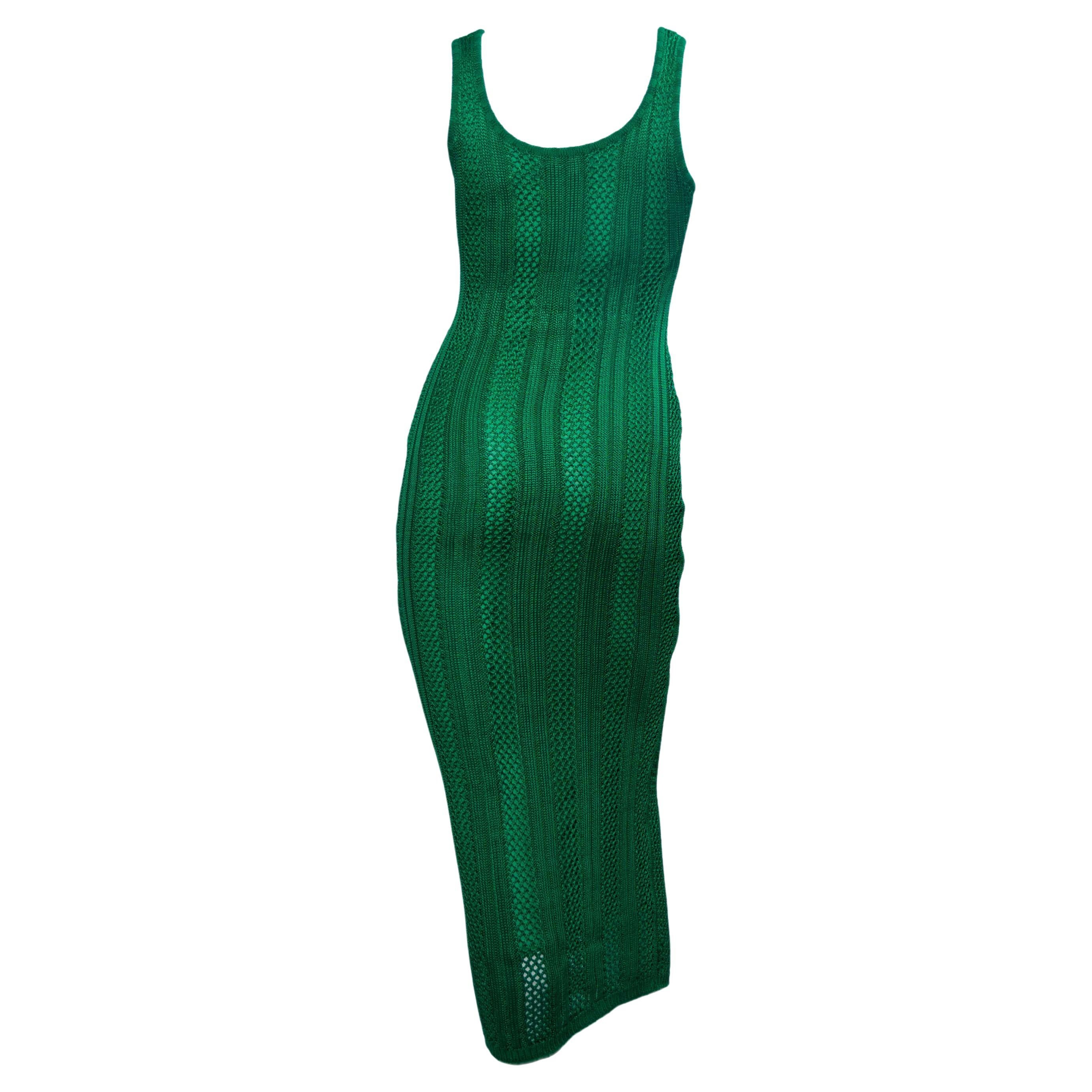 H/W 1993 Gianni Versace Couture Grünes Strickkleid + Medusa Strickjacke mit Knopfleiste Set im Angebot 5