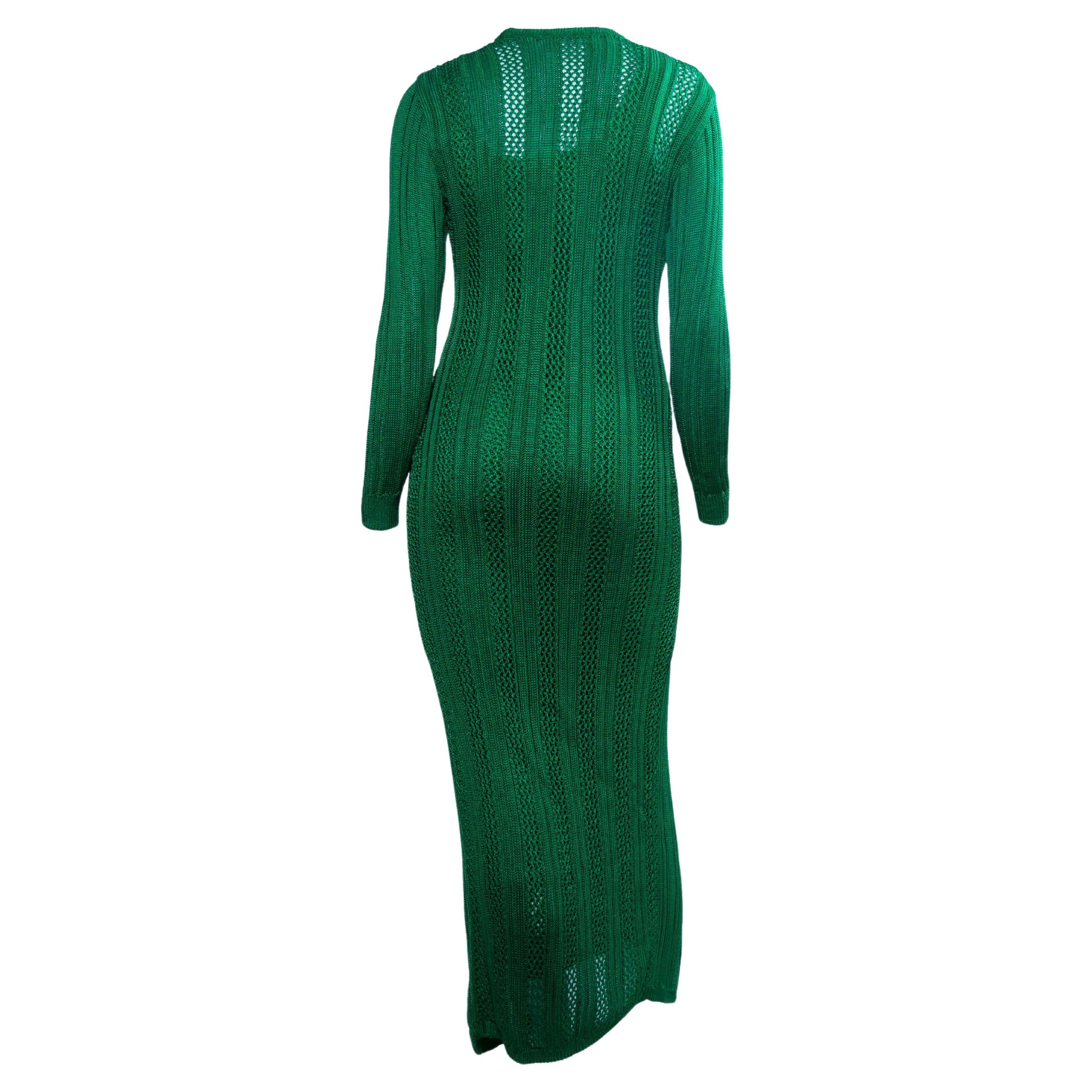 H/W 1993 Gianni Versace Couture Grünes Strickkleid + Medusa Strickjacke mit Knopfleiste Set Damen im Angebot