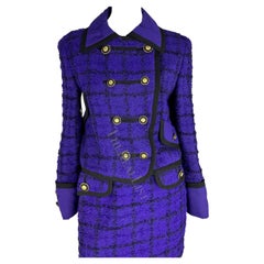 F/W 1993 Gianni Versace Couture Purple Tweed Plaid Skirt Suit