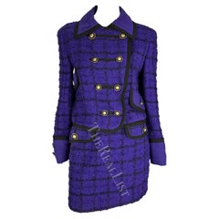 Vintage F/W 1993 Gianni Versace Couture Purple Tweed Plaid Skirt Suit