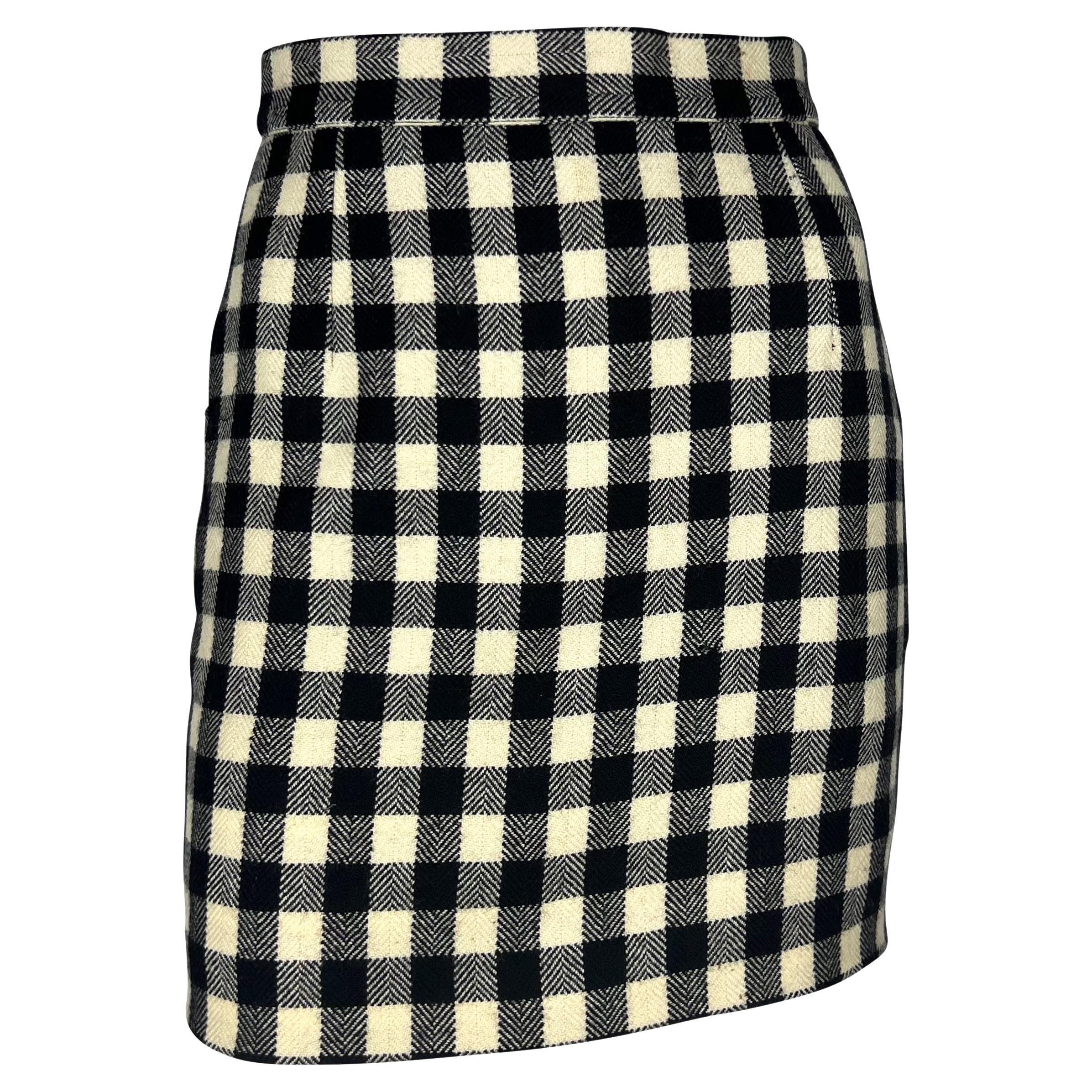 F/W 1993 Gianni Versace Couture Runway Ad Black White Wool Check Mini Skirt  For Sale at 1stDibs