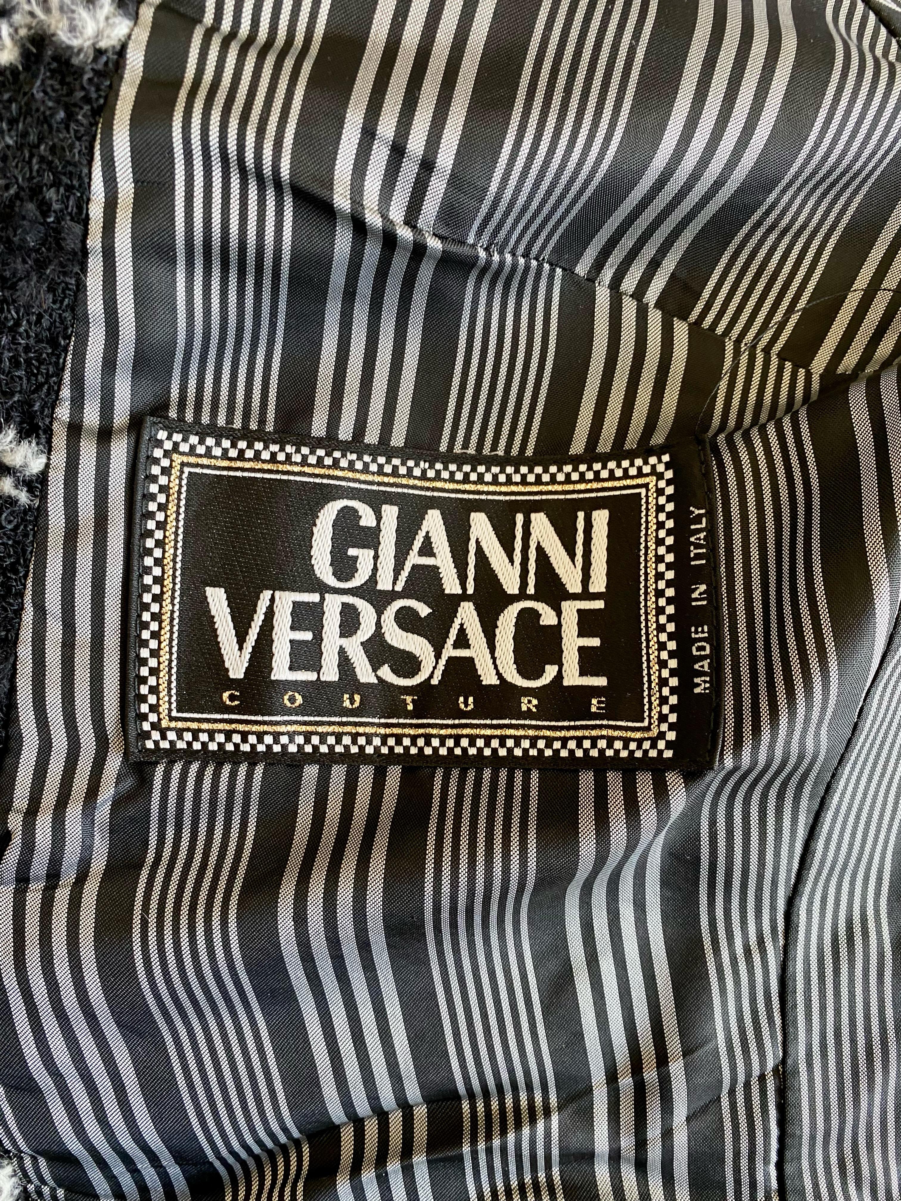 F/W 1993 Gianni Versace Double-Breasted Tweed Skirt Suit Medusa Runway 2
