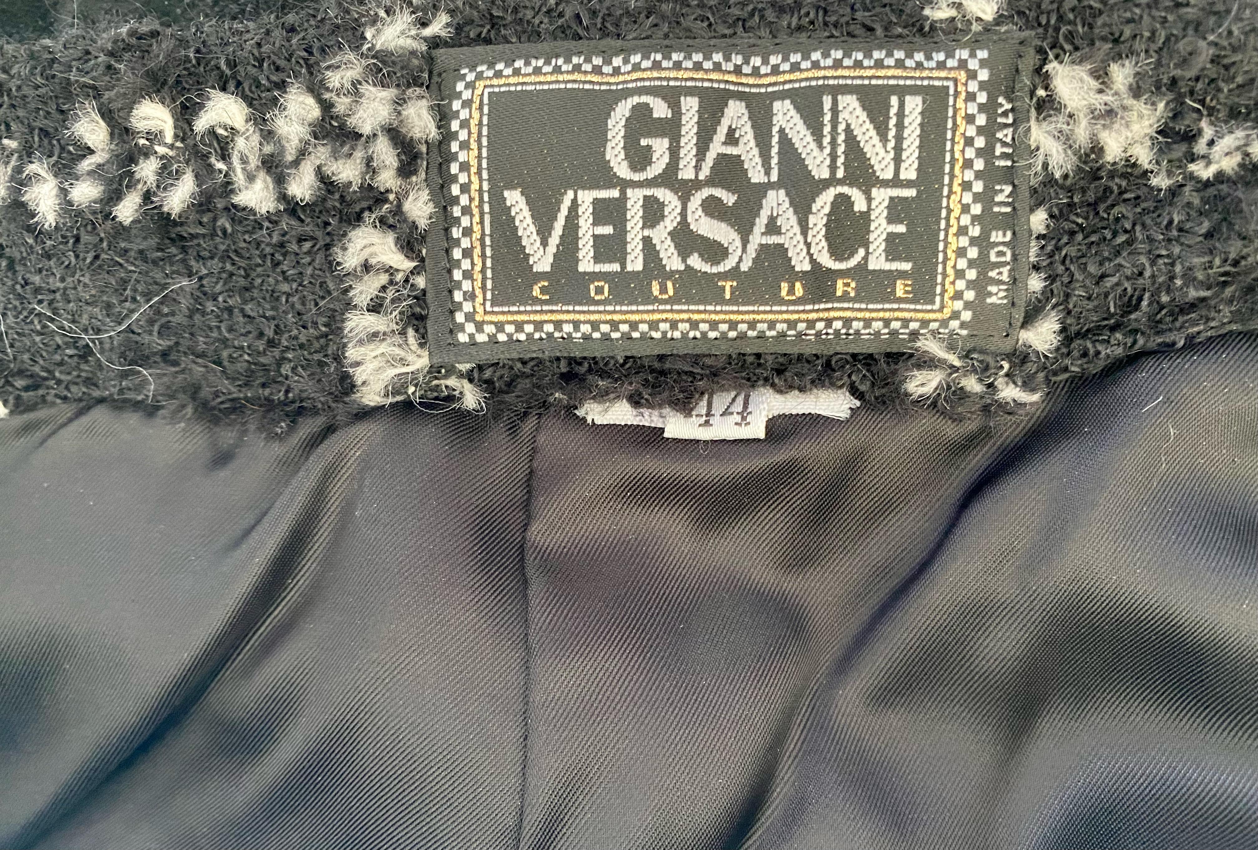 F/W 1993 Gianni Versace Double-Breasted Tweed Skirt Suit Medusa Runway 6
