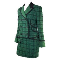 F/W 1993 Gianni Versace Green Tweed Double-Breasted Skirt Suit