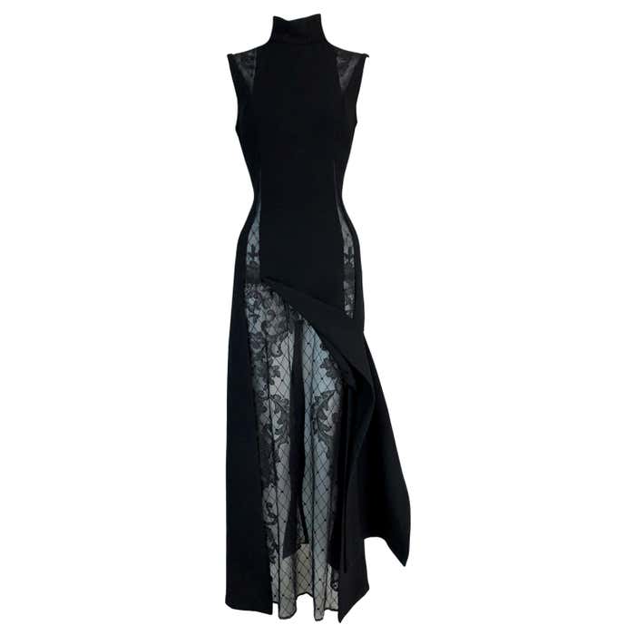 F/W 1993 Gianni Versace Runway Black High Slits Lace Gown Dress at 1stDibs