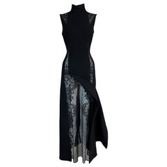 F/W 1993 Gianni Versace Runway Black High Slits Lace Gown Dress