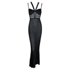 F/W 1993 Gianni Versace Runway Bondage Sheer Black Knit Mesh Lace Gown Dress