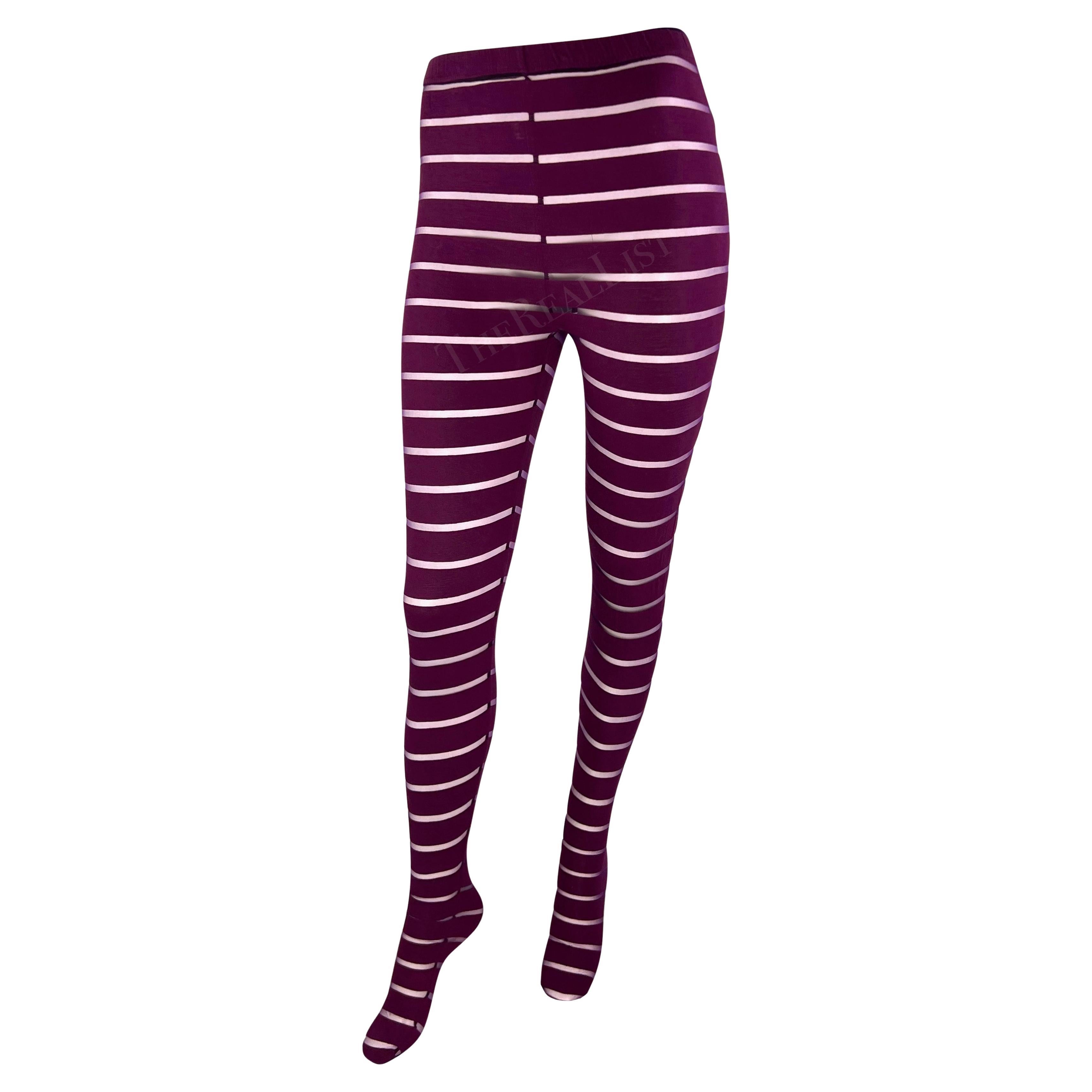F/W 1993 Gianni Versace Runway Sheer Purple Stripe Leggings In Excellent Condition For Sale In West Hollywood, CA
