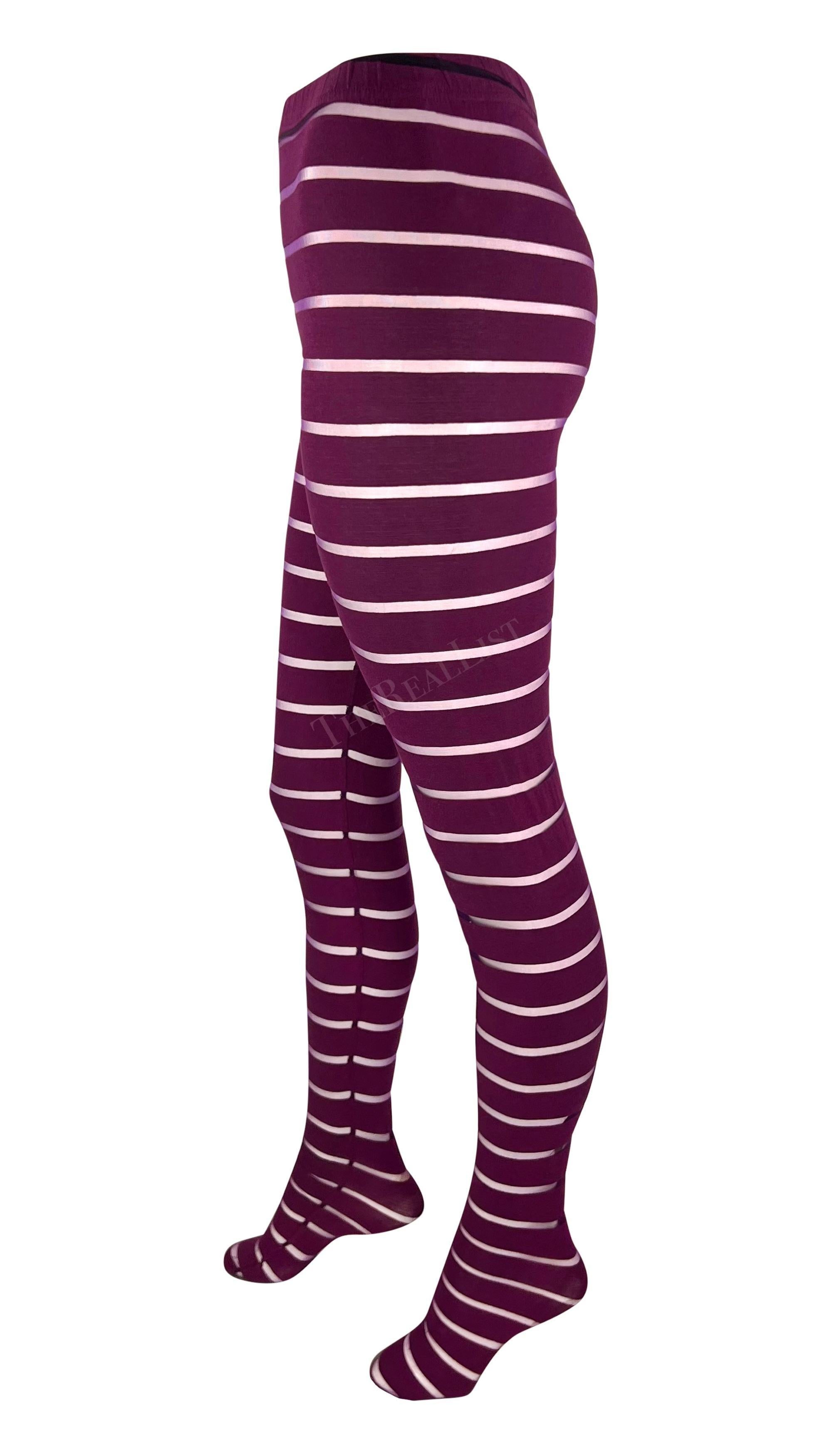 Women's F/W 1993 Gianni Versace Runway Sheer Purple Stripe Leggings For Sale