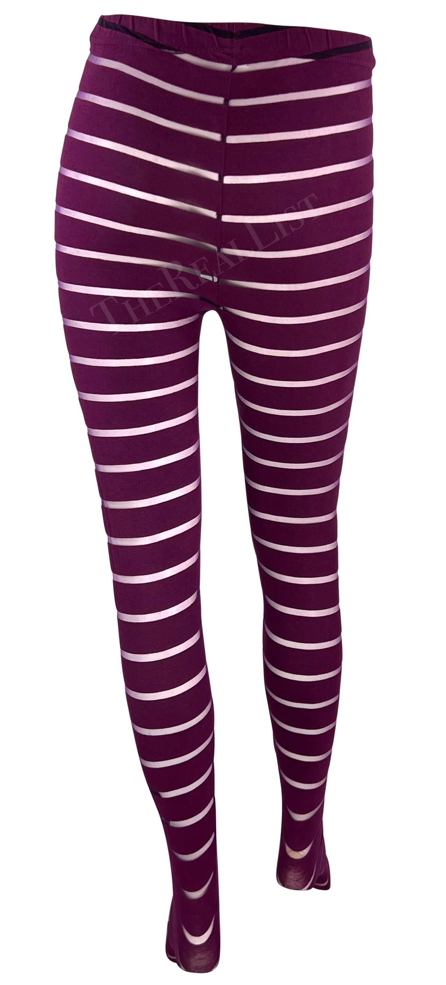 F/W 1993 Gianni Versace Runway Sheer Purple Stripe Leggings For Sale 1
