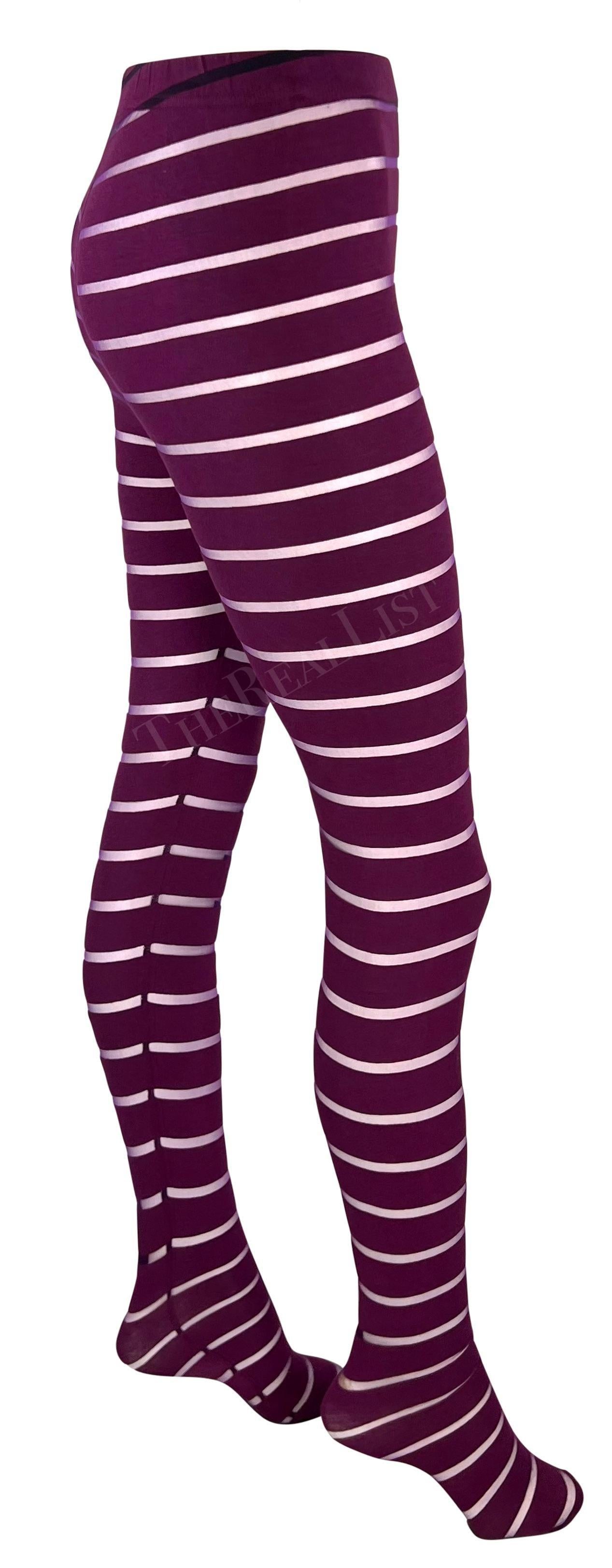 F/W 1993 Gianni Versace Runway Sheer Purple Stripe Leggings For Sale 2