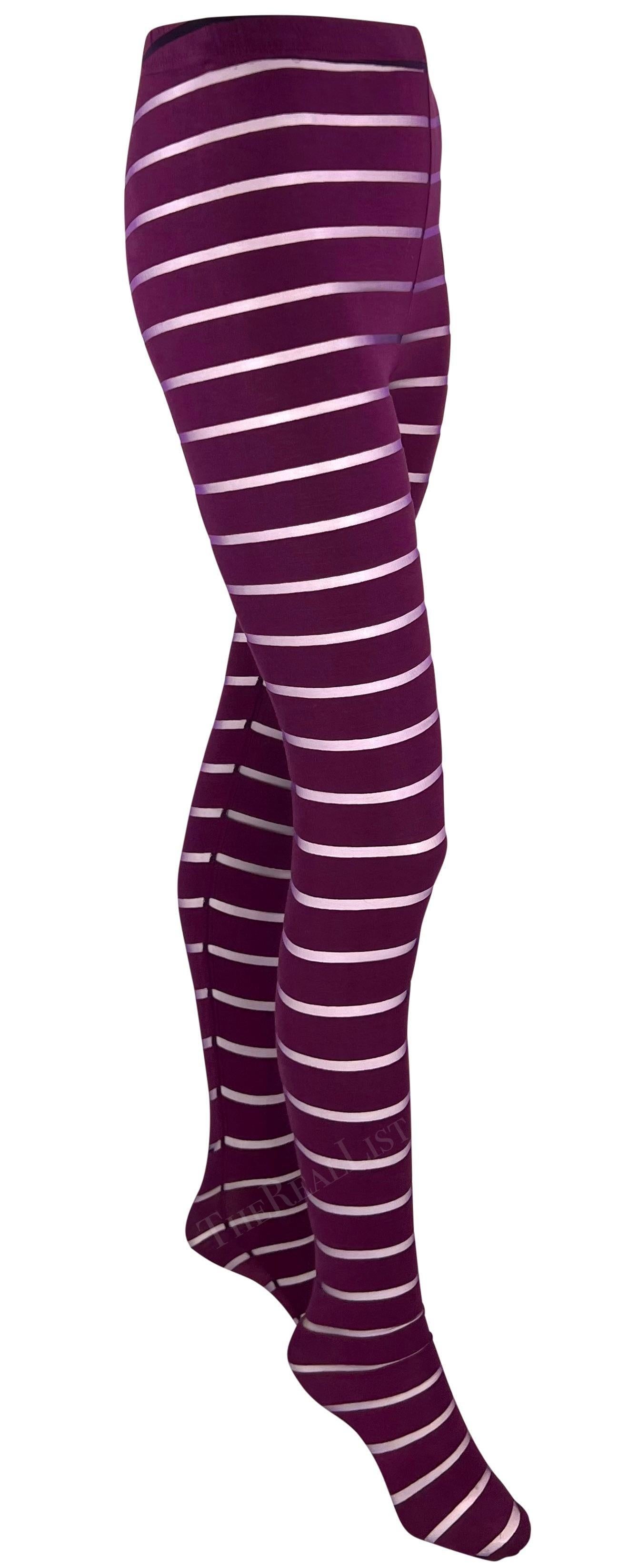 F/W 1993 Gianni Versace Runway Sheer Purple Stripe Leggings For Sale 3