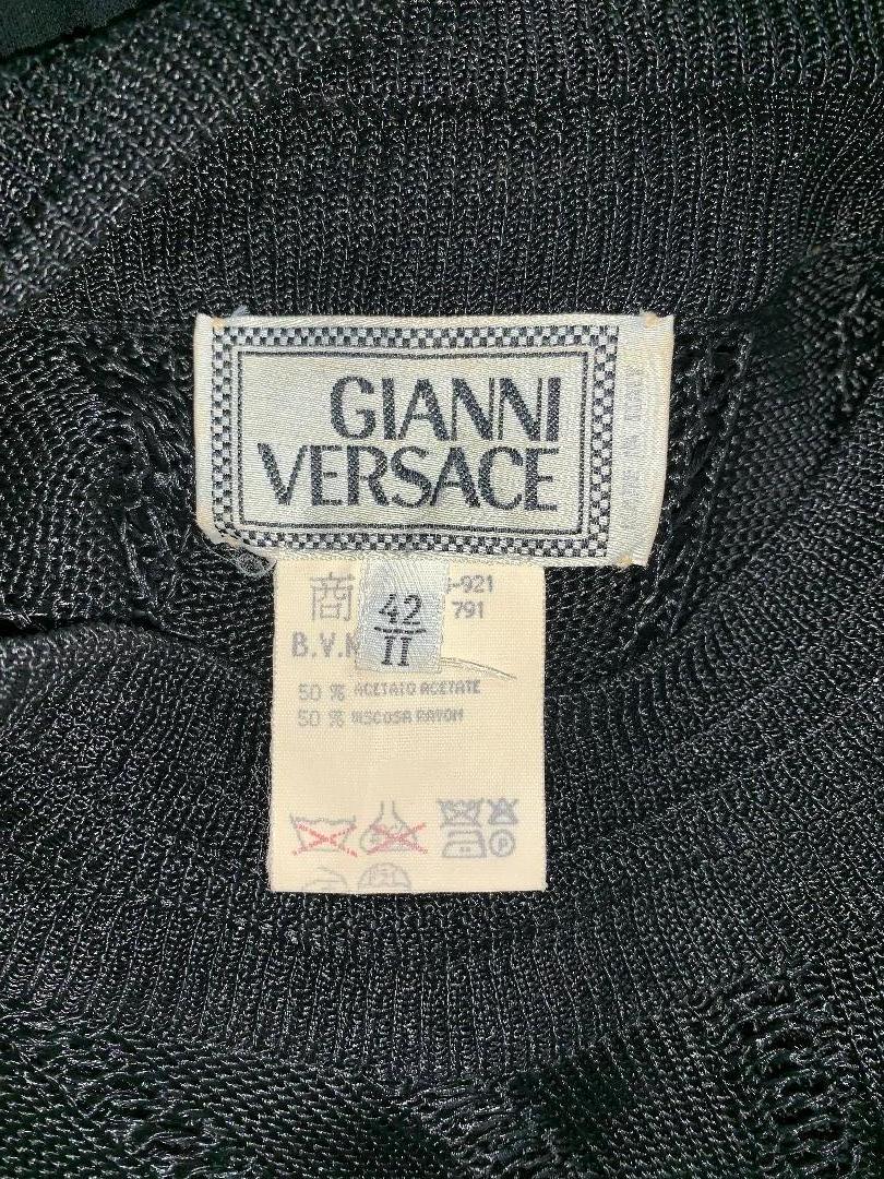 F/W 1993 Gianni Versace Sheer Black Cut-Out Knit & Silk Mini Dress In Good Condition In Yukon, OK
