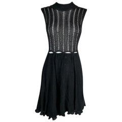 F/W 1993 Gianni Versace Sheer Black Cut-Out Knit & Silk Mini Dress