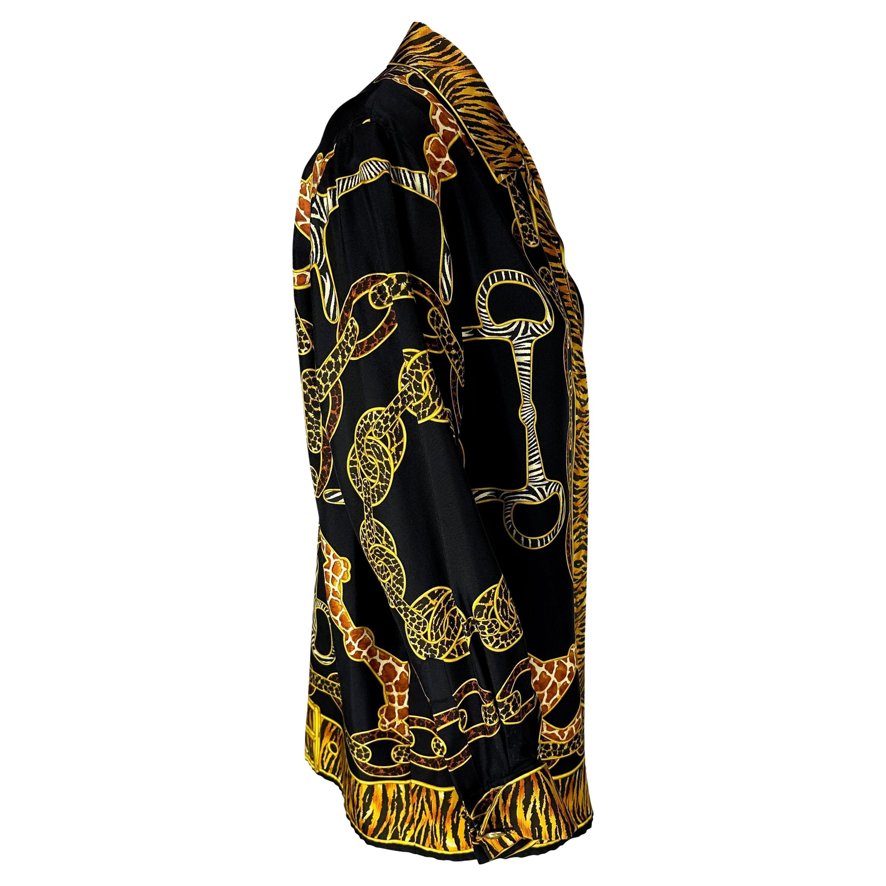 A/I 1993 Gucci Ad Animal Print Horsebit Black Silk 'GG' Cufflink Tunicunic Top in vendita 3