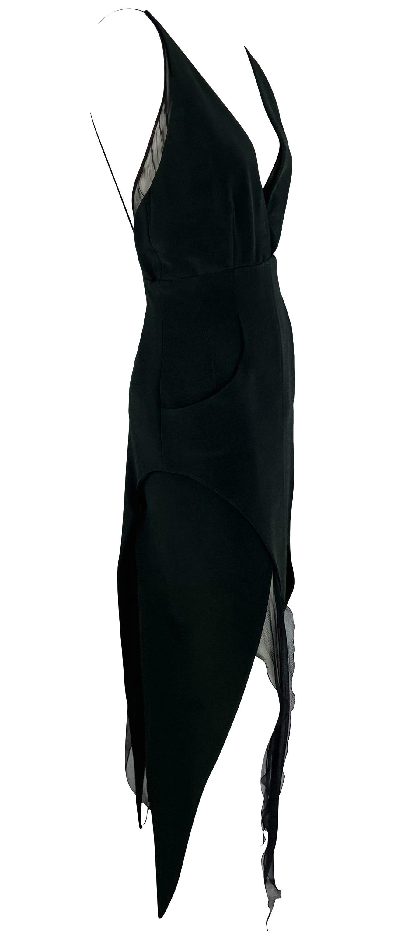 F/W 1993 Karl Lagerfeld Dark Green Backless Halter Point Hem Chiffon Dress For Sale 2