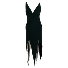 F/W 1993 Karl Lagerfeld Dark Green Backless Halter Point Hem Chiffon Dress