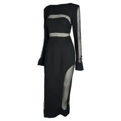 H/W 1993 Karl Lagerfeld Laufsteg Schwarzes Mesh-Kleid mit durchsichtigem Ausschnitt