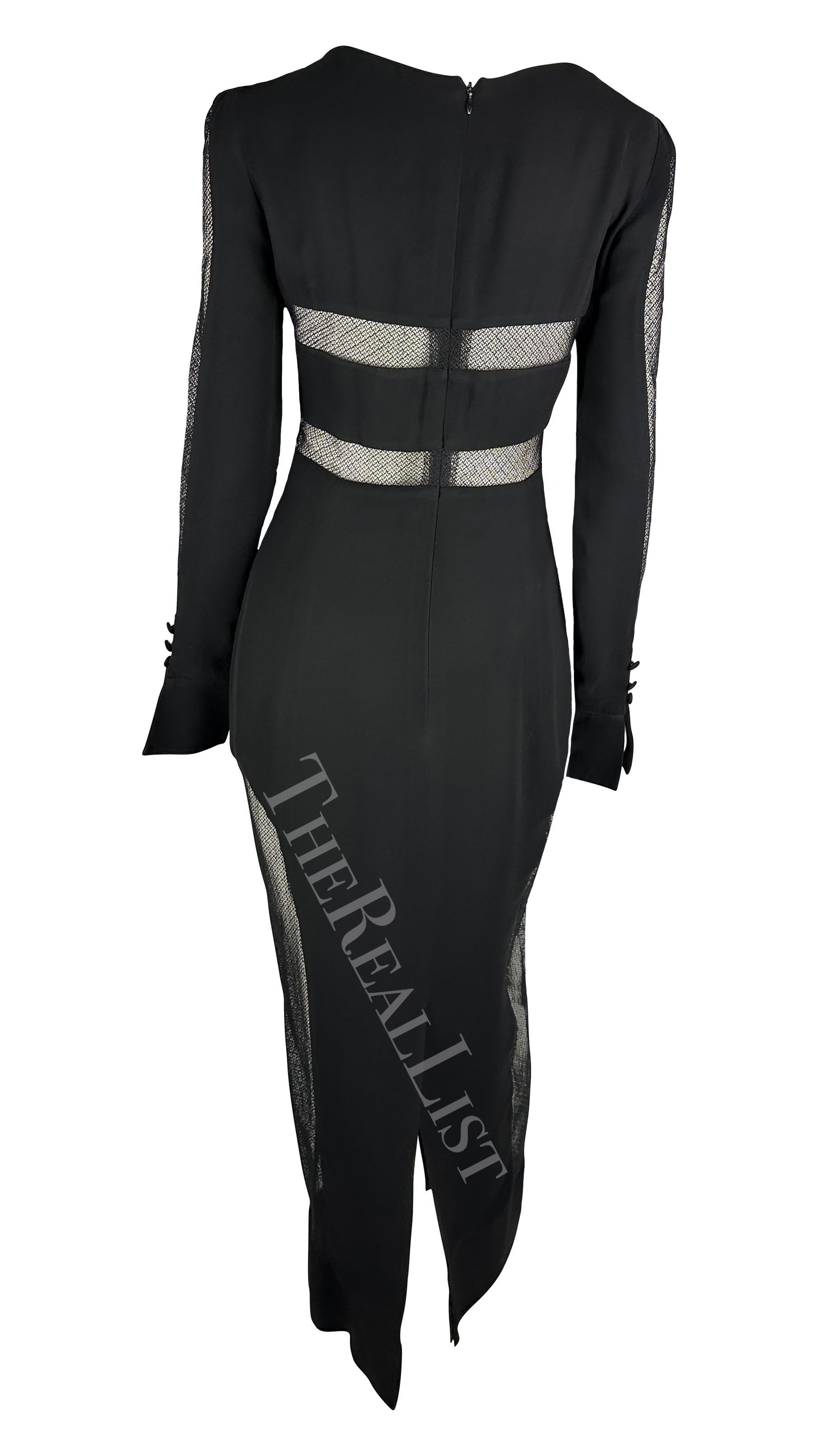 F/W 1993 Karl Lagerfeld Runway Black Mesh Sheer Cut Out Gown In Excellent Condition For Sale In West Hollywood, CA