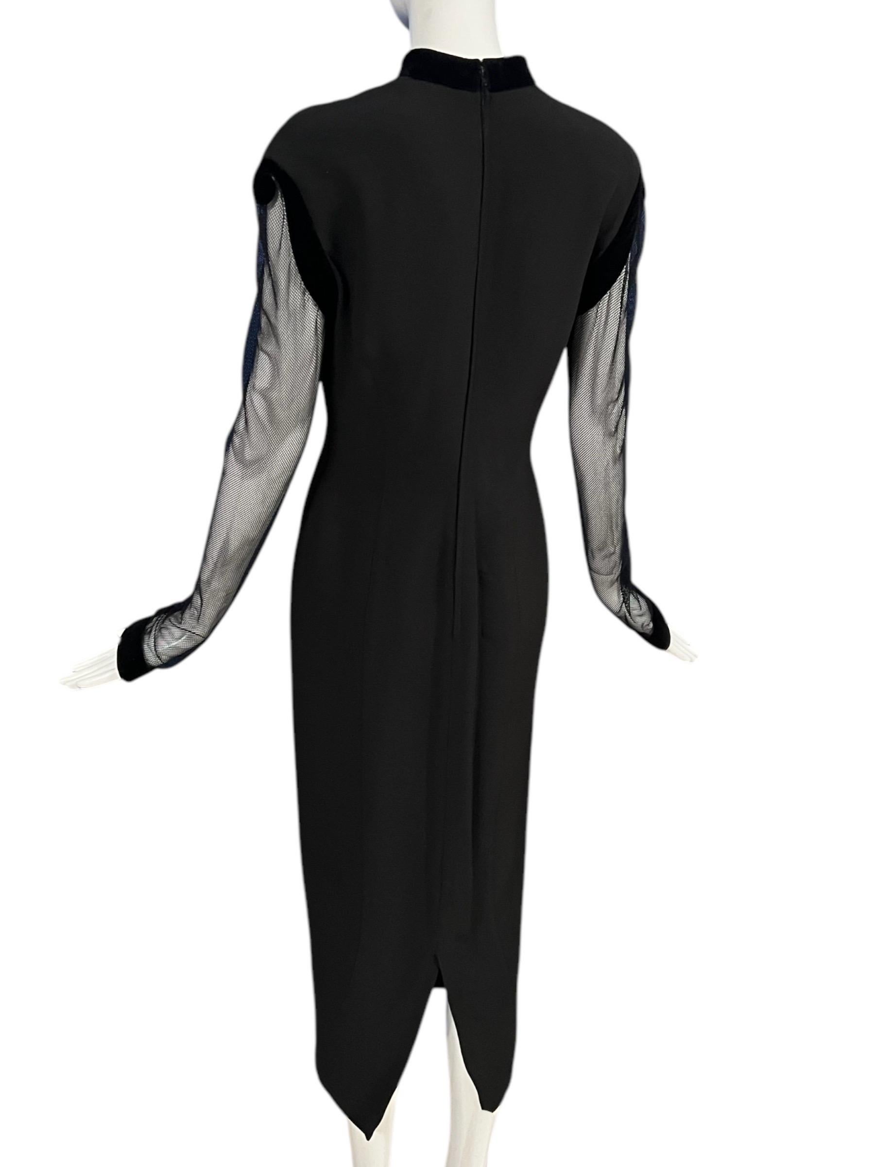 F/W 1993 Thierry Mugler Black Velvet Mesh Cutout Gown For Sale 6