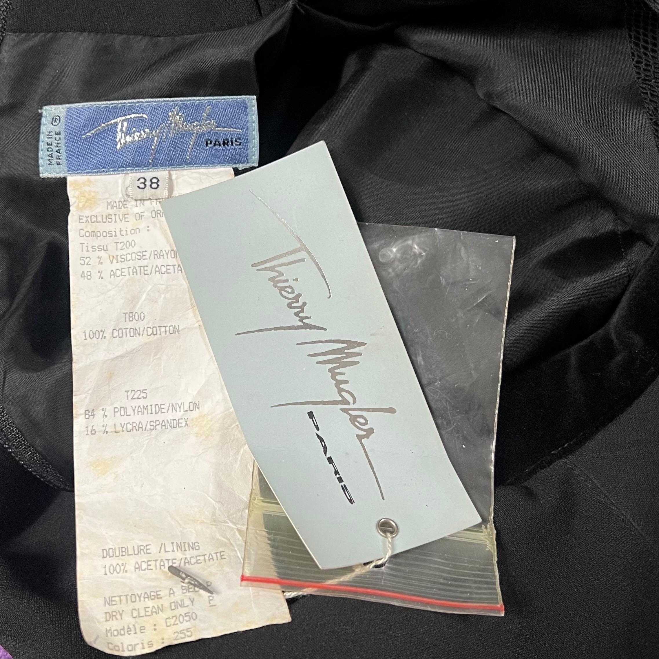 F/W 1993 Thierry Mugler Black Velvet Mesh Cutout Gown For Sale 7