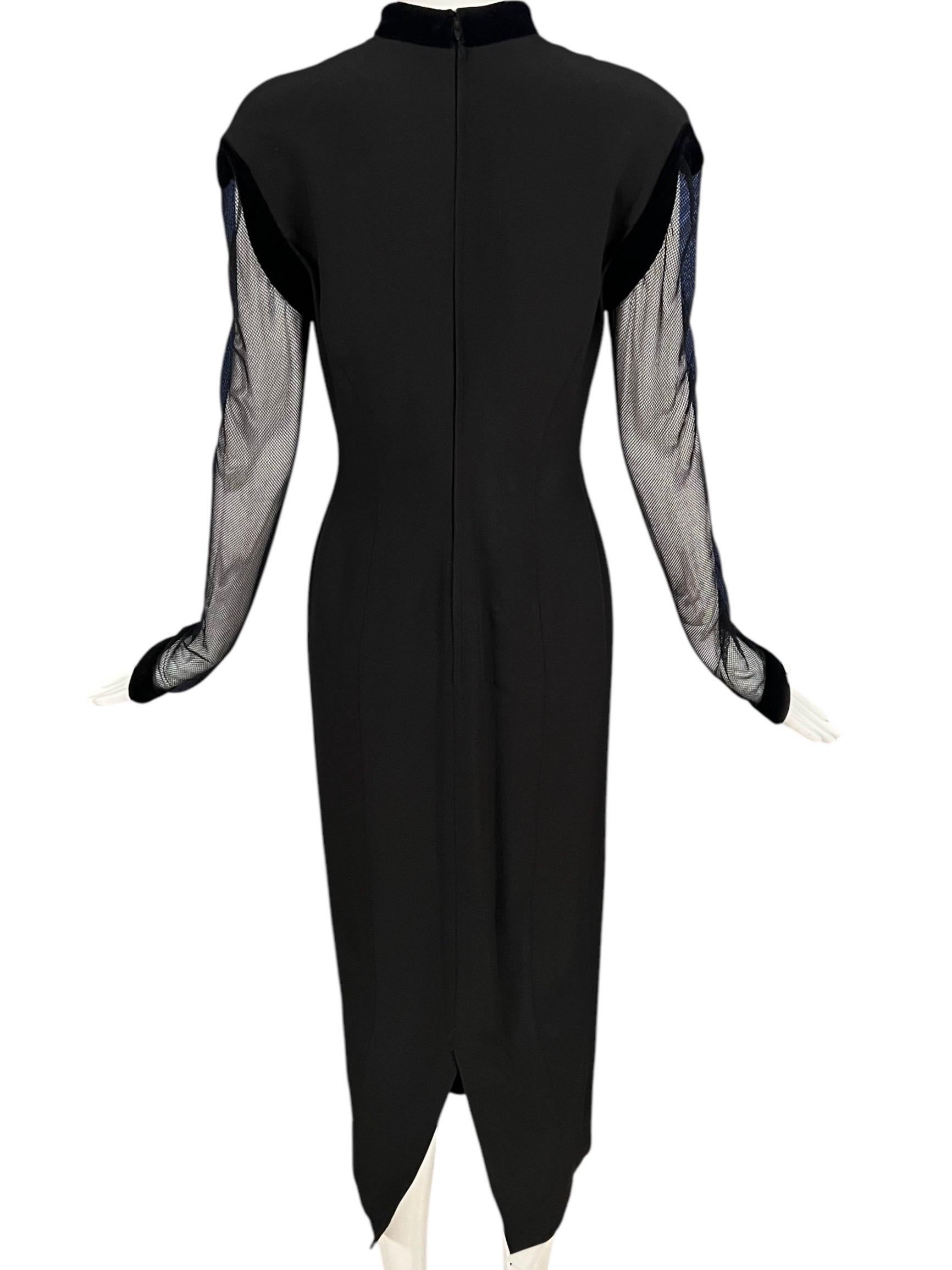 F/W 1993 Thierry Mugler Black Velvet Mesh Cutout Gown For Sale 4